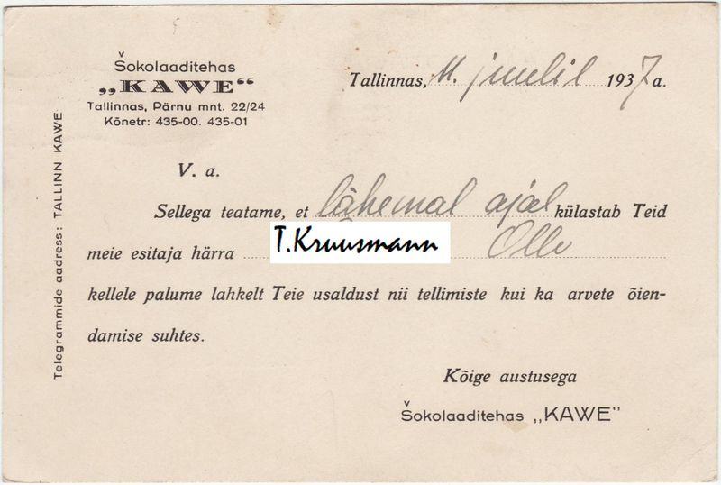 Kawe_Tallinnas_postkaart_11.07.1937_A