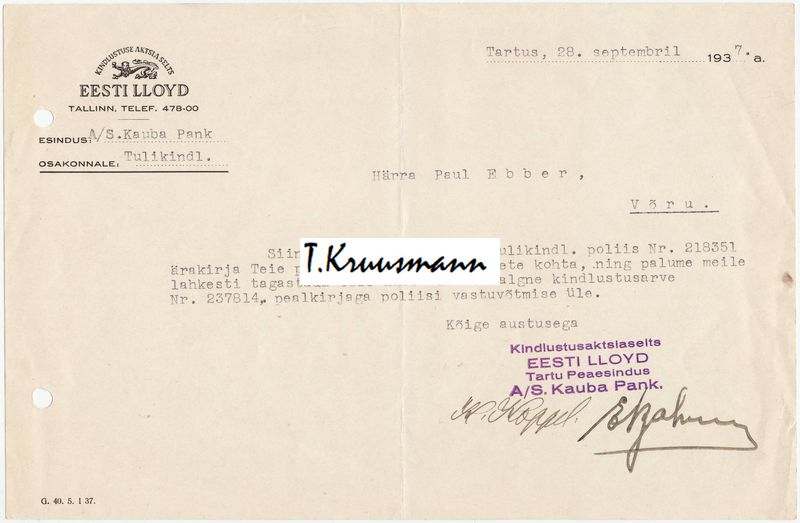 Paul_Ebber_Võrus_Eesti_Lloyd_kiri