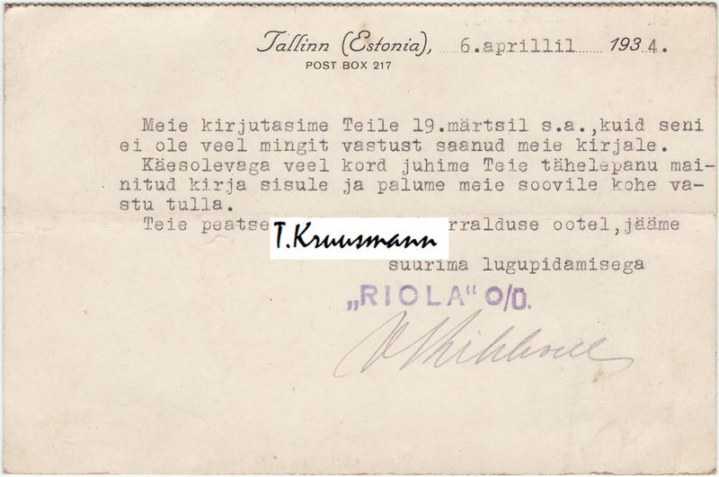 Riola_Tallinn_postkaart_R